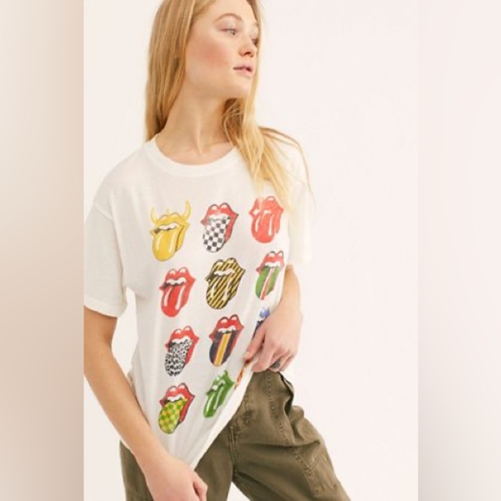 Daydreamer x Free People Rolling Stones tongues tee white size XS